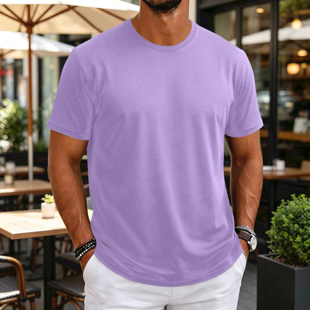 Men's Round Neck Short Sleeve T-Shirt Thin Breathable Stretchy Base Layer for Fitness Training