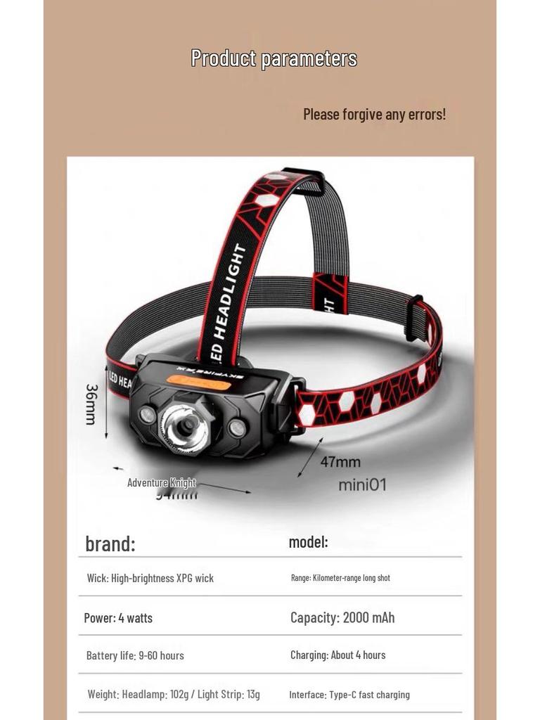 Ultra Bright Waterproof Headlamp: Strong Light, Long Battery, USB-C Rechargeable for Night Fishing