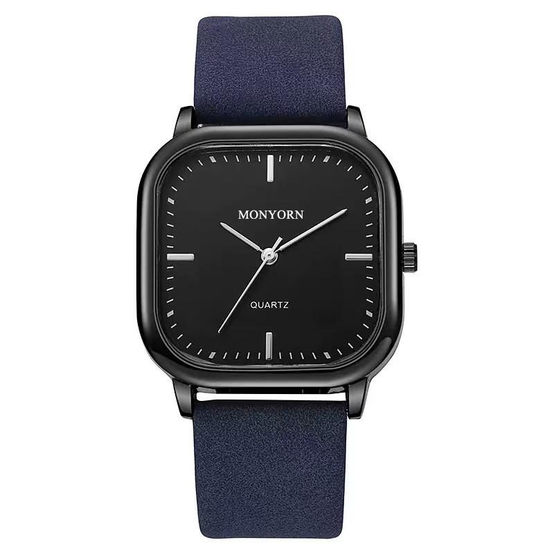 Classic Square Mens Watch With Leather Band And Quartz Movement For Daily Use