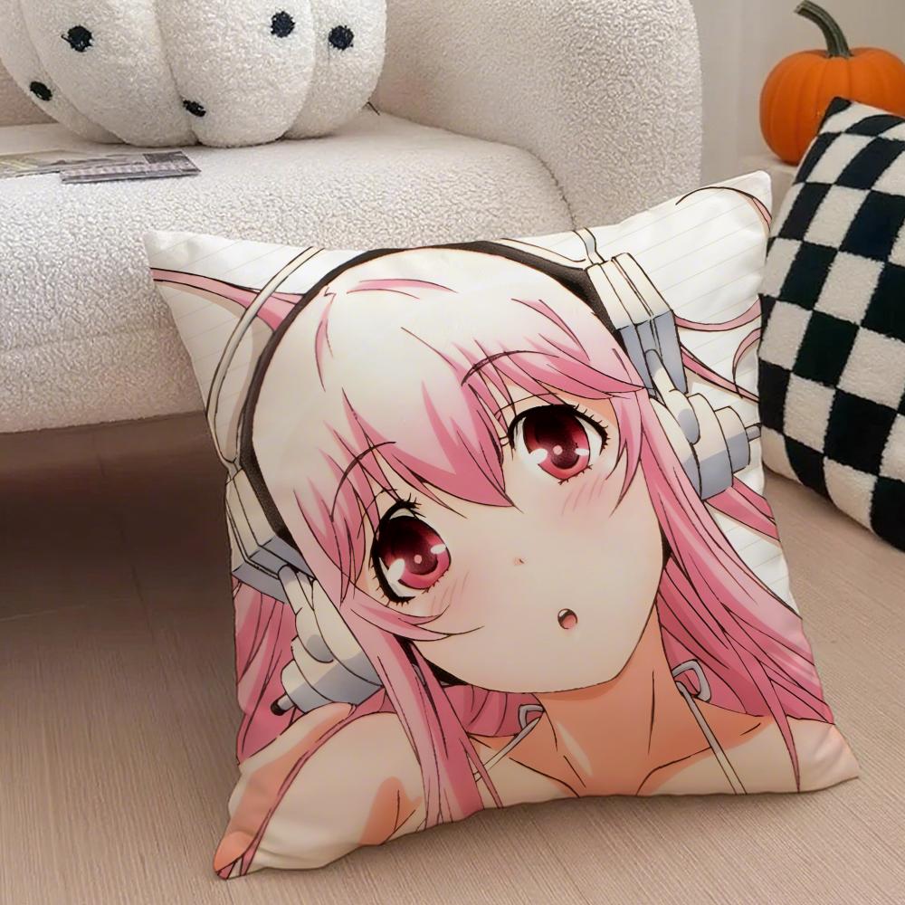 Cute Vibrant Japanese Idol SSuper Sonico Cushion Cover Throw Pillow Cover Hidden Button Durable Polyester Chair Cushion