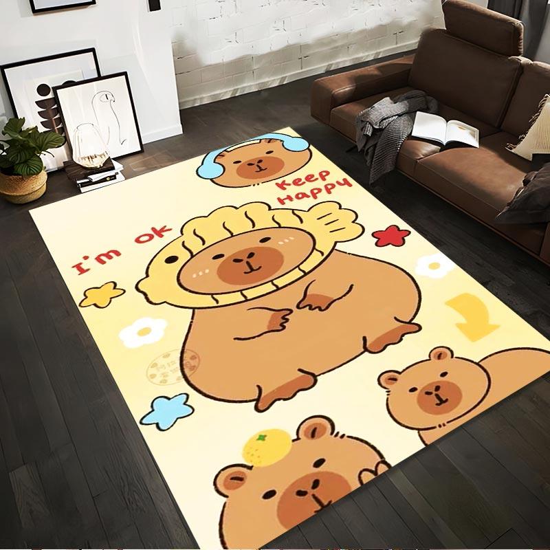 

Cute Bear Pattern Carpet with Inspirational Text Keep Happy , Beige Background Suitable for use as an anti-slip for living room bedroom sofas 40x60cm( 15x23in )