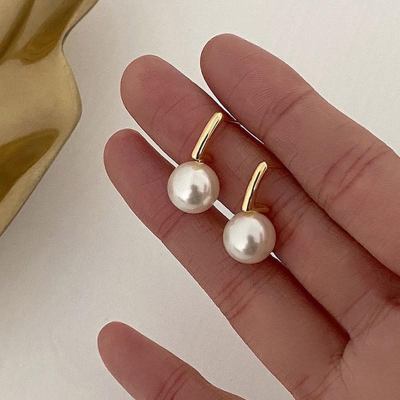 French Retro Grey Pearl Metal Earrings for Women - Stylish Korean Design