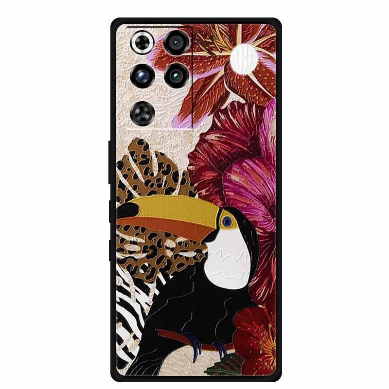 For ZTE Nubia RedMagic 11 Pro 5G Case 3D Emboss Flowers Relief Soft Black Silicone Back Cover For ZTE Nubia RedMagic 11Pro Funda