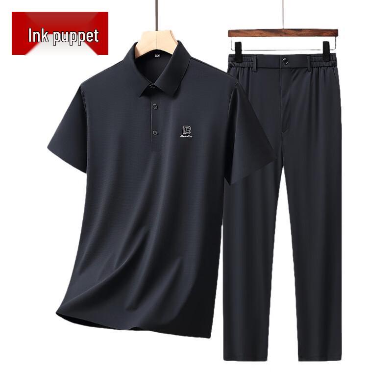 

Men s Business Casual POLO Shirt & Ice Silk Pants Set 170/M