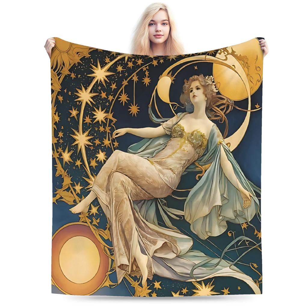 Language of Flowers Alphonse Mucha   Plush Blanket Students  Flannel Throw Blanket For Outdoor Soft Custom DIY Quality Bedspread