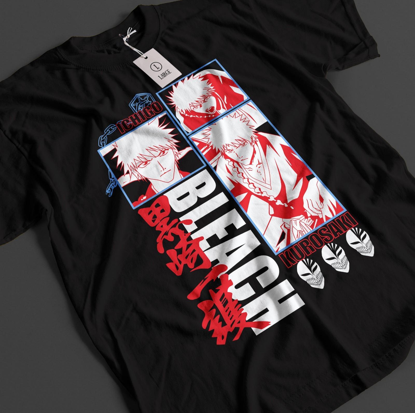 

Bleach Anime Shirt Ichigo Bankai T-Shirt Mens Womens Tees Top Byakuya Tshirt Aizen Zaraki Unisex Tee S
