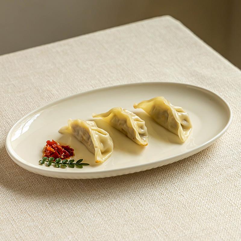 Oval Fish Plate Ceramic Plate Household Dumpling Plate Western Plate Fish Plate Large Steamed Fish Plate Large Plate Tableware