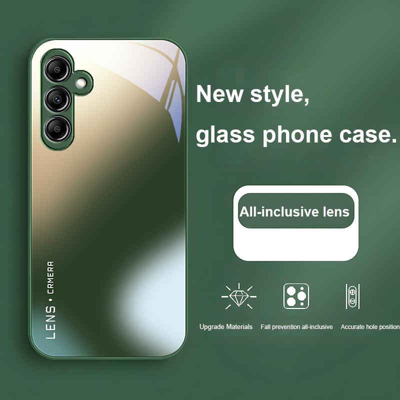 Glass Phone Case For Samsung Galaxy A01 A02 03 Core A04 A14 4G A13 54 34 31 20 25 23 22 5G S21 Ultra S20 Lens Gradient White