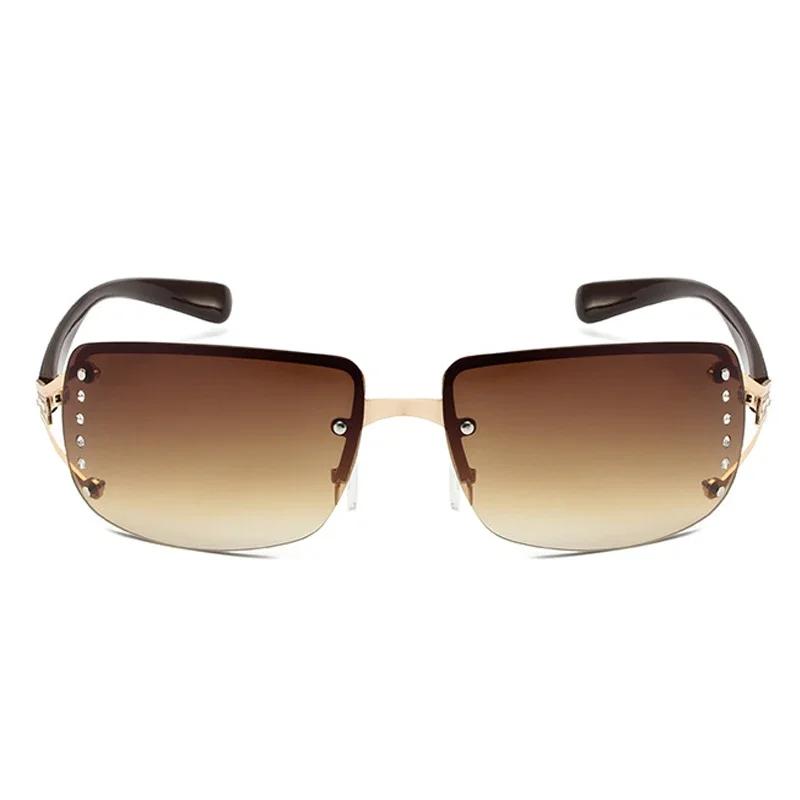 Y2K Sports Punk Sunglasses Women Brand Designer Square Rimless Diamonds Goggle Eyewear Men Sun Glasses  UV400