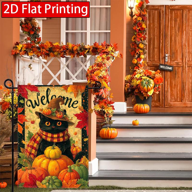Welcome Autumn Thanksgiving Black Cat Pumpkin Garden Flag_3 (1)- Outdoor Garden Flag Double-sided Home Decoration Courtyard Decoration Outdoor Decorat