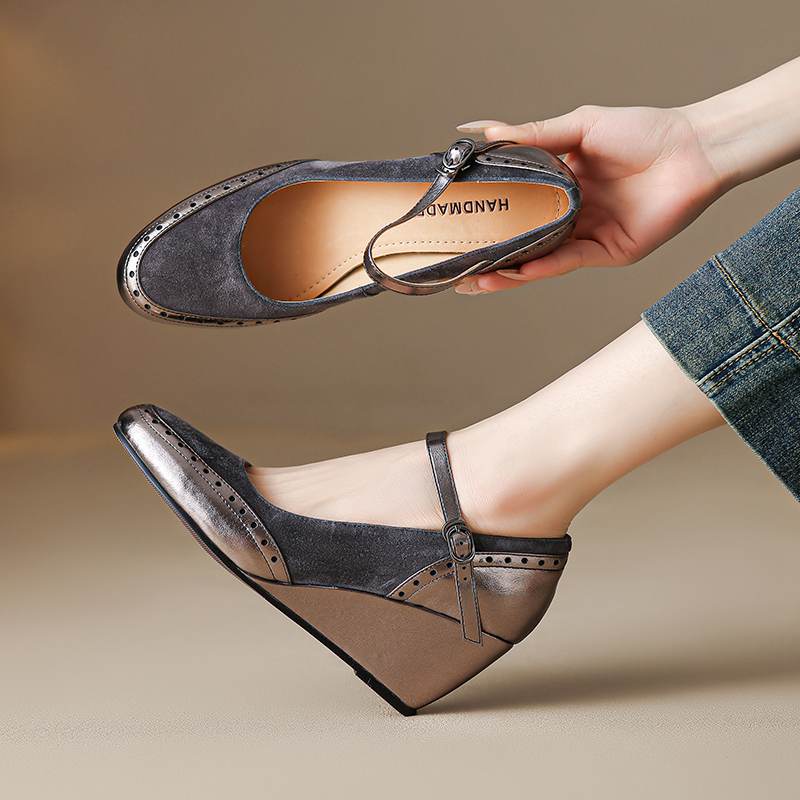 

Krazing Pot Замша из коровьей кожи, круглый носок, размер 41, танкетки, высокие каблуки, ремешки с пряжками, винтажные осенние туфли 40 серый