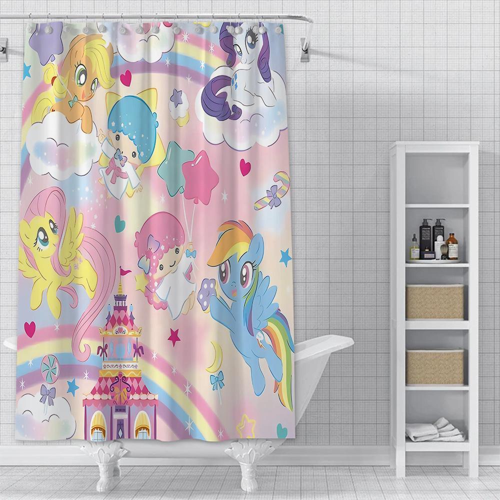 Hot Cartoon My L-Little P-Pony Shower Curtain Waterproof Polyester Fabric Paint Colorful Bath Curtains Curtain with Hook