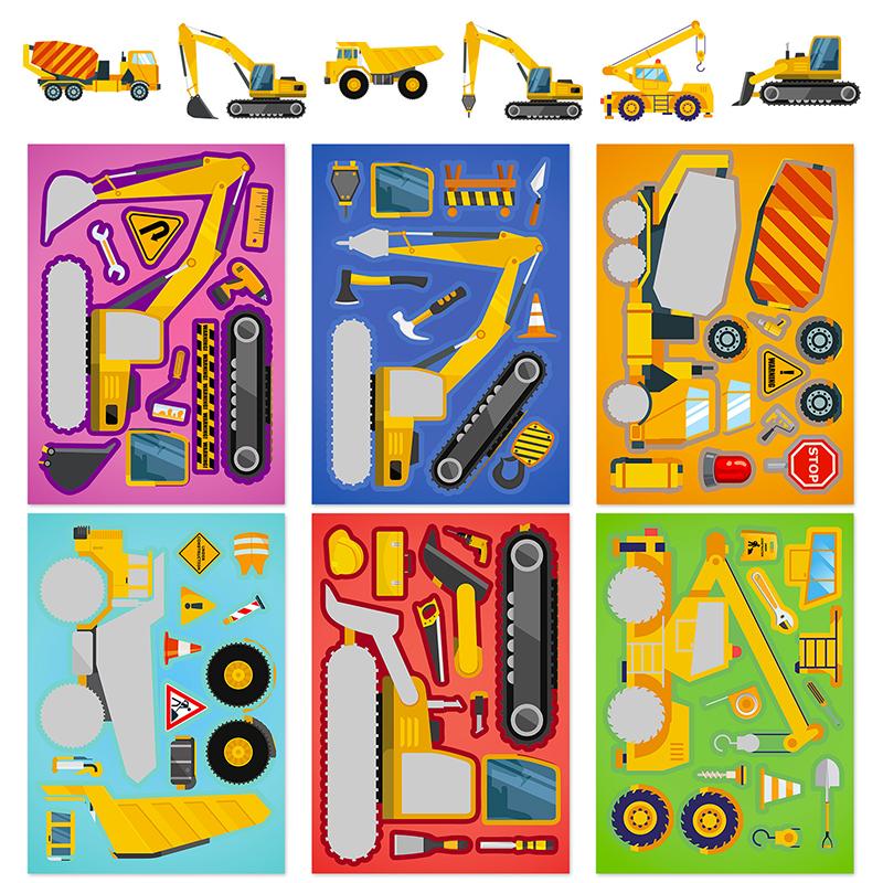 6Sheet/Lot Cartoon Face Change Sticker Marine Animal Vehicle Styles Colorful Shape Cognition Festival Party Carnival Gift QC-ZYF