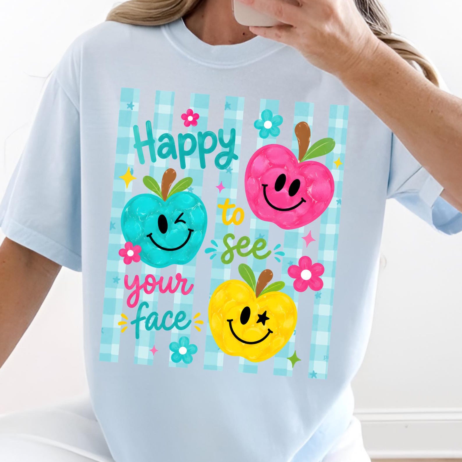 Preppy Teacher Shirt, Happy To See Your Face Apple Tee, Back To School Teacher Student Shirt, School Teacher Student Tee 4XL
