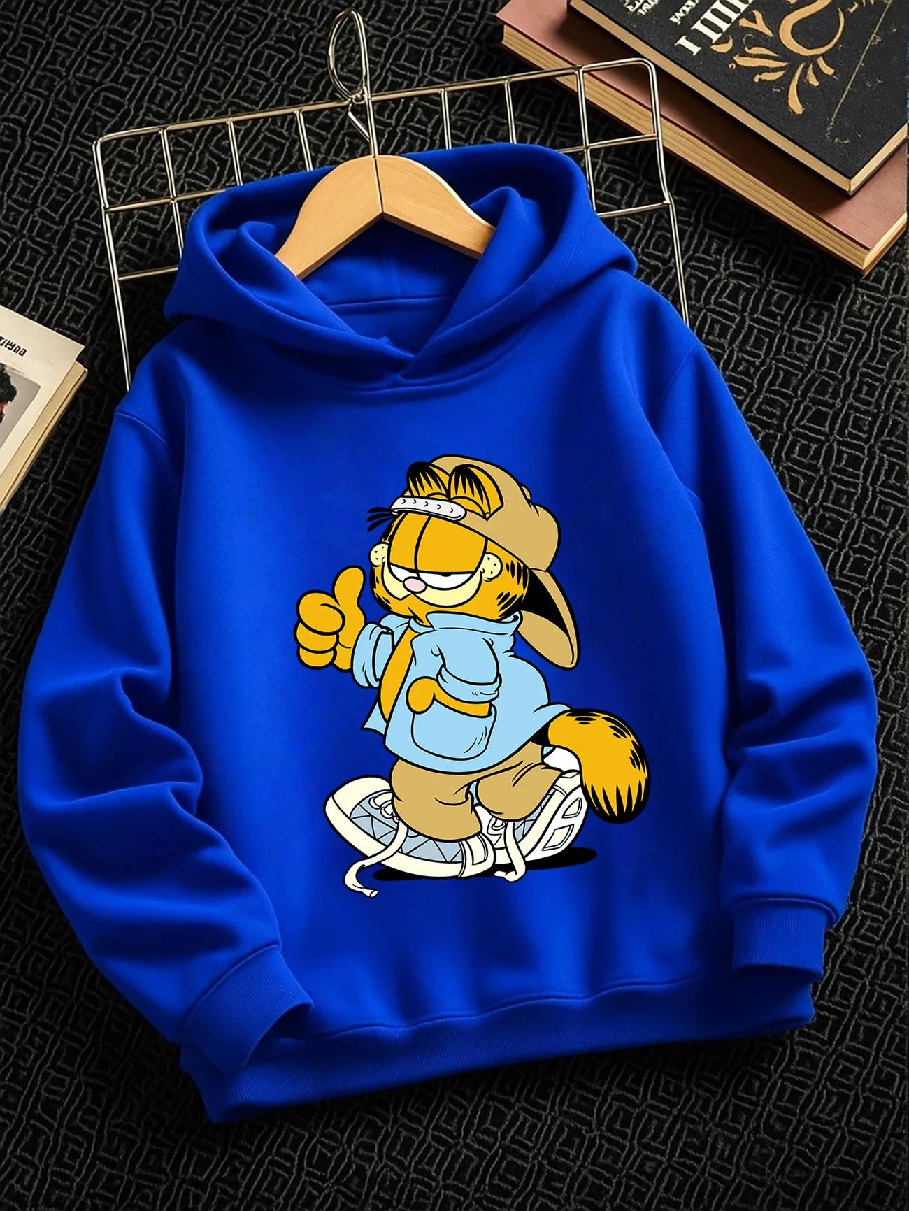 Plush Garfield Kids Hoodie Summer Cute Cartoon Crewneck Boys Girls 3-14 100