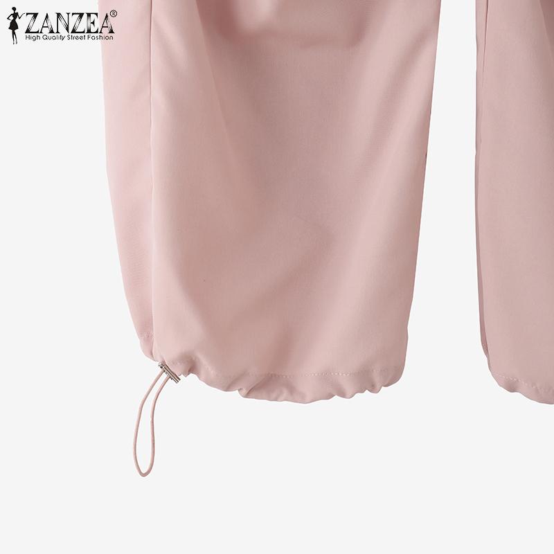 ZANZEA Women Elastic Waist Loose Casual Long Cargo Pants