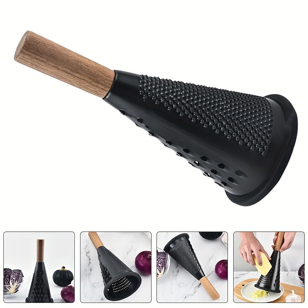 Black Cone Stainless Steel Grater Kitchen Multi-Function Melon Fruit Potato Vegetable Cutter Wooden Handle Cone Grater