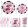Custom Pink Denim Theme Party Supplies Denim Party Decoration Arrangement Banner Flag Party Paper Plate Tableware
