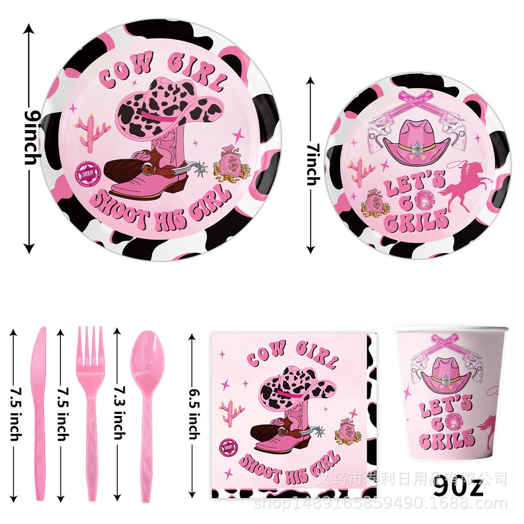 Custom Pink Denim Theme Party Supplies Denim Party Decoration Arrangement Banner Flag Party Paper Plate Tableware