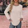 T-shirt da Donna Autunno Inverno Girocollo Patchwork Manica Lunga Top