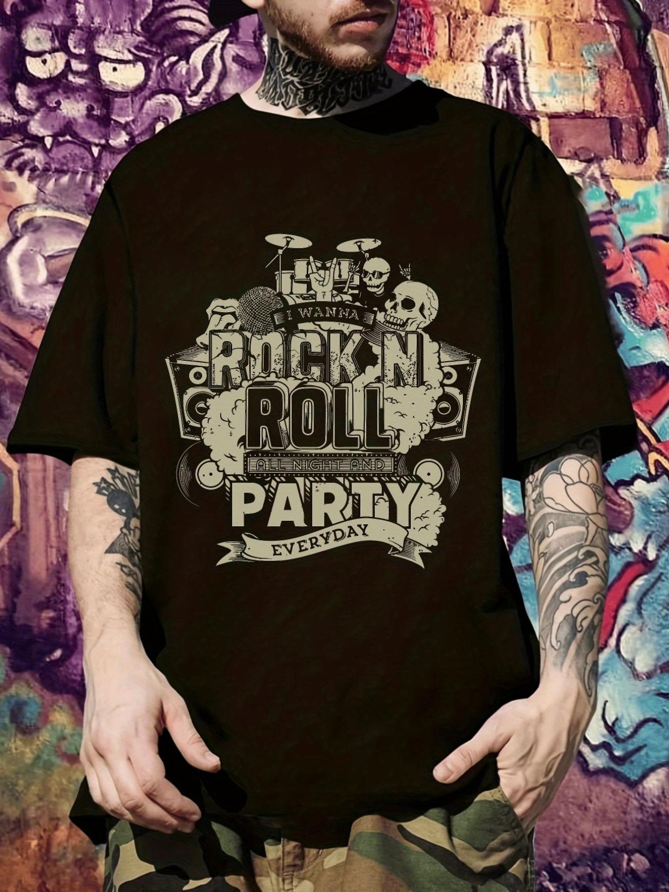 Rock n Roll Party Graphic T-shirt - Casual Short Sleeve XL