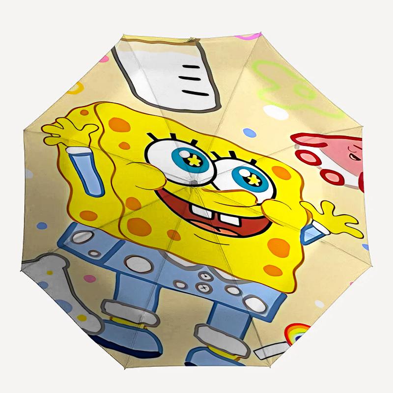 1pc spongebob squarepants umbrella with 8 iron ribs and a plastic handle, automatic opening and closing, portable 1090