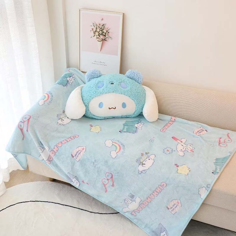 Licensed Sanrio Squishy 2 In 1 Pillow Blanket Cute Kuromi Cinnamoroll My Melody Pompompurin Plush Throw Pillow With 1.5M Blanket
