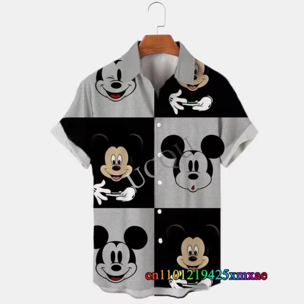 Verano Estampado de Dibujos Animados de Mickey Mouse Camisa de Hombre Estilo Hawaiano con Solapa Manga Corta Casual Moda para Vacaciones en la Playa Tops Oversized