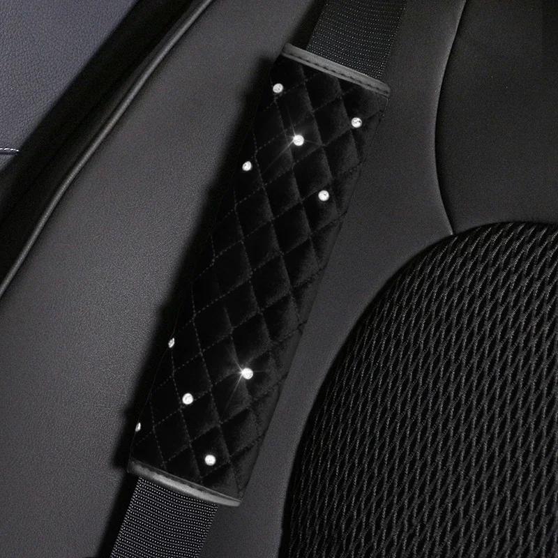 Schwarzer Diamant Plüsch Auto Schalthebel Handbremse Rückspiegel Armlehnenbezug Schulterpolster Deko Set Autozubehör Set für Frau
