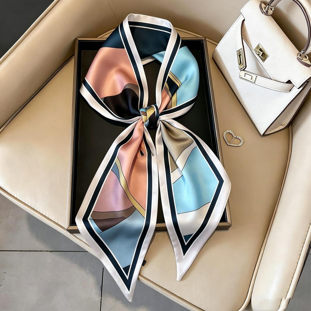 Small long thin bevel silk scarf Women's ethnic style belt Tie hair belt Tie bag ribbon tie yarn scarf Thin scarf