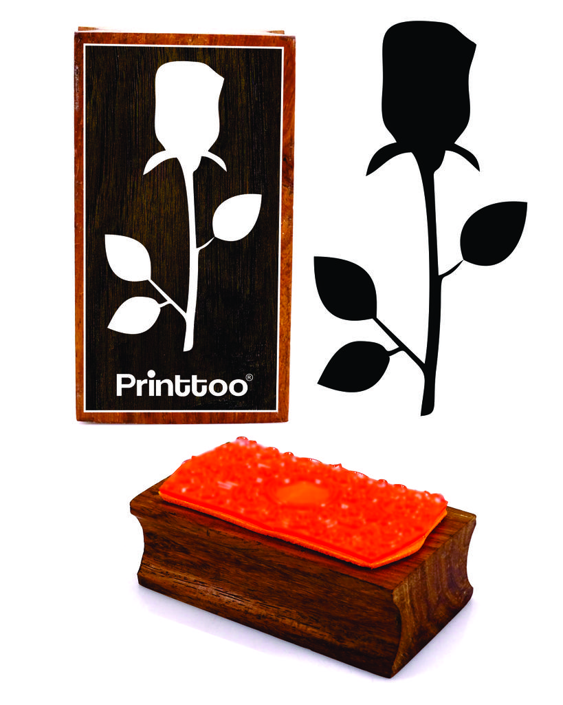 Printtoo Silhouettes Rose Design Rectangular Wooden Rubber Stamp Block