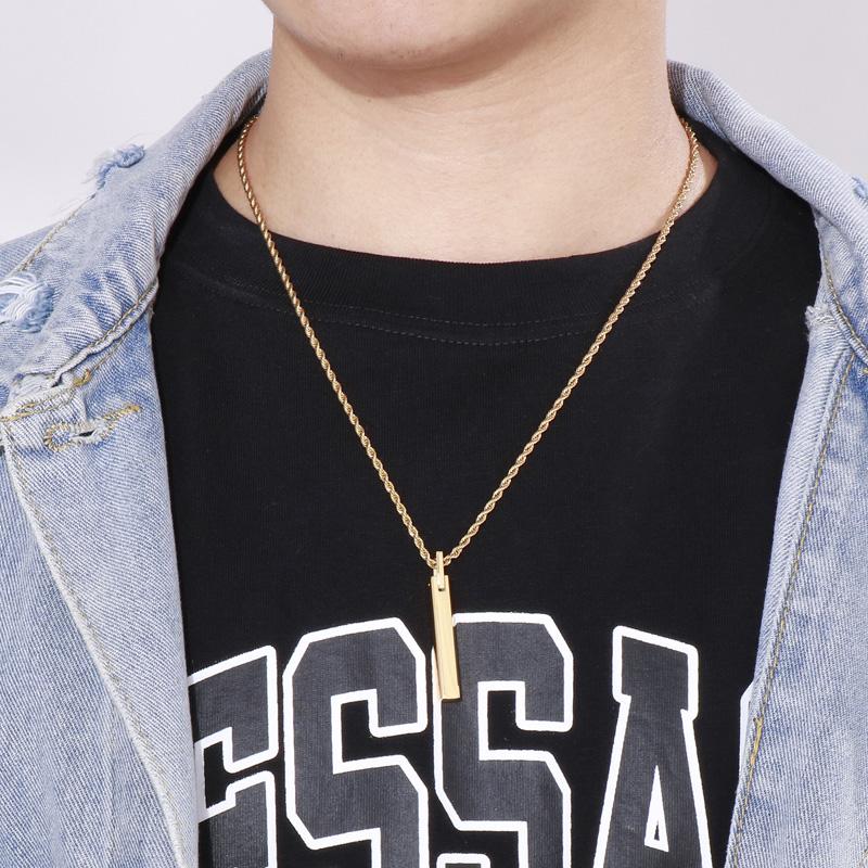 Vertical Bar Pendant Necklace Stainless Steel Engraved Geometric Charm Jewelry