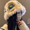 Cartoon Style Wool Beanie With Plush Fur Material And Adjustable Fit For Casual Wear
