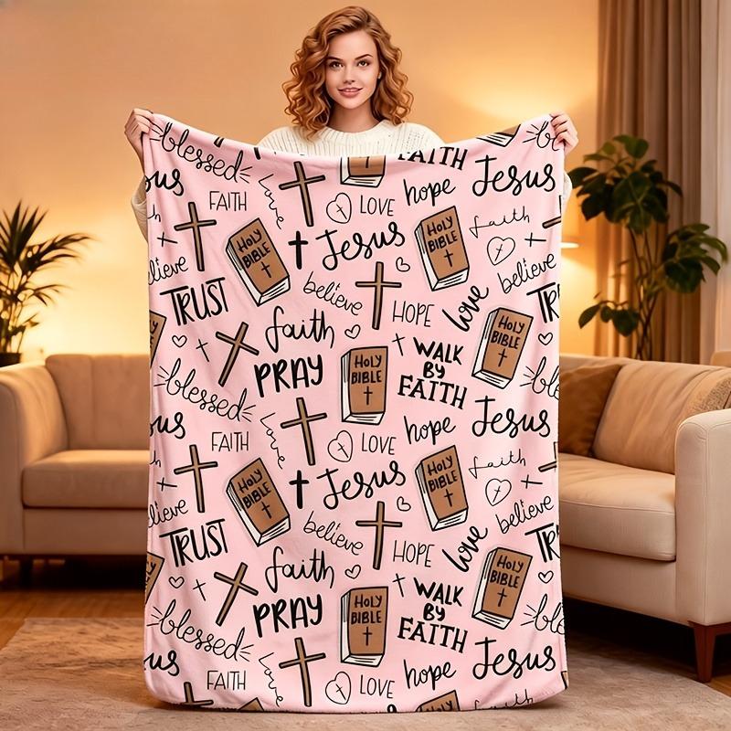 Christian Bible Jesus Blanket, Super Soft Warm Fleece Throw for Bedroom Living Room Decoration, Premium Cozy Gift