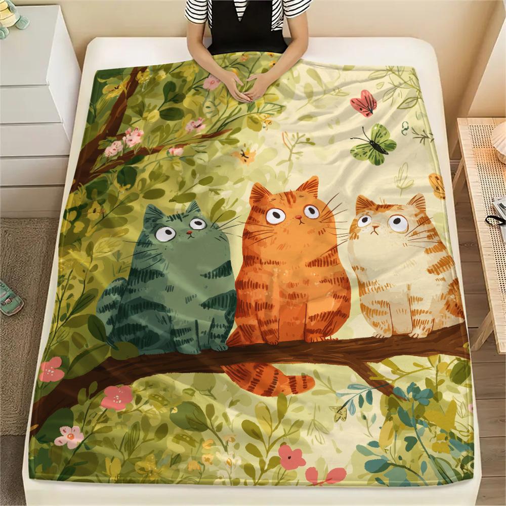 Cute Cats Print Flannel Blanket, High Quality Comfortable for All Seasons, Home Decor, Warmth and Comfort