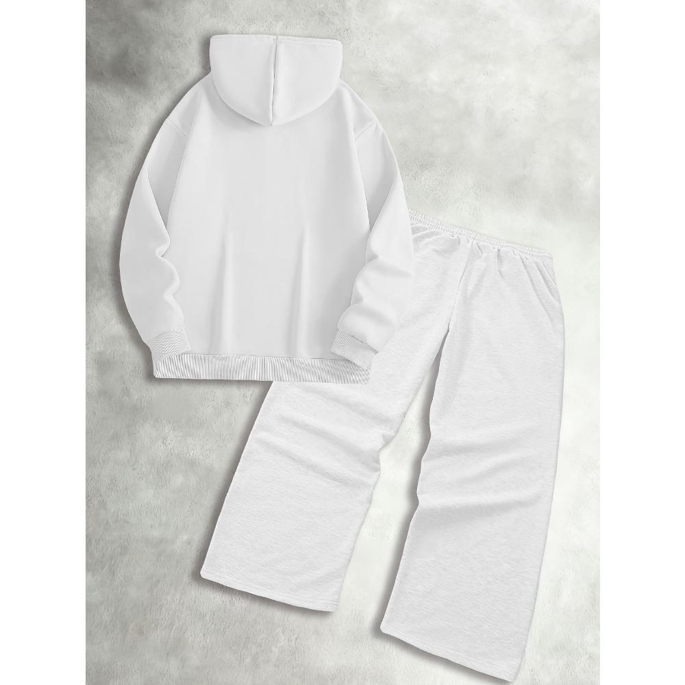 American Style Trendy Printed Hooded Sweatshirt Set, Loose Casual Wide Leg Pants Two Piece Set, Versatile for Men's Daily Street Wear
