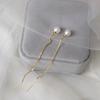Gold Plated Pearl Threader Earrings, Delicate Long Chain Drop Earrings for Women