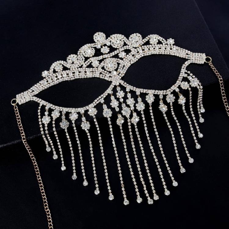 Indian Tassels Veil Mask for Face Women Rhinestones Face Mask Masquerade Dance