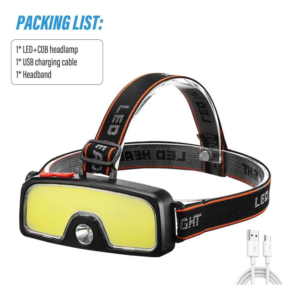 

Super Bright LED COB Fishing Headlamp Rechargeable Flashlight Outdoor Searchlight Portable Work Light with COB Large Floodlight