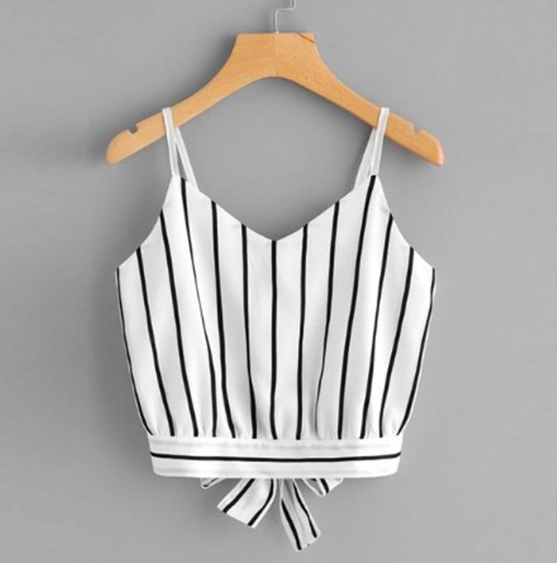 Canottino a V con Strisce e Fiocco per Uso Casual Estivo