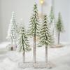 Mini Christmas Tree Artificial Bottle Brush Tree with Wooden Base Small Snow Frost Flocked Pine Tree for Winter Home Decor