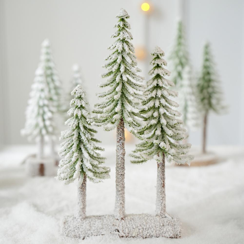 Mini Christmas Tree Artificial Bottle Brush Tree with Wooden Base Small Snow Frost Flocked Pine Tree for Winter Home Decor