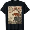 Vintage Japanese Tiger with Cherry Blossoms Tree Woodblock T-Shirt