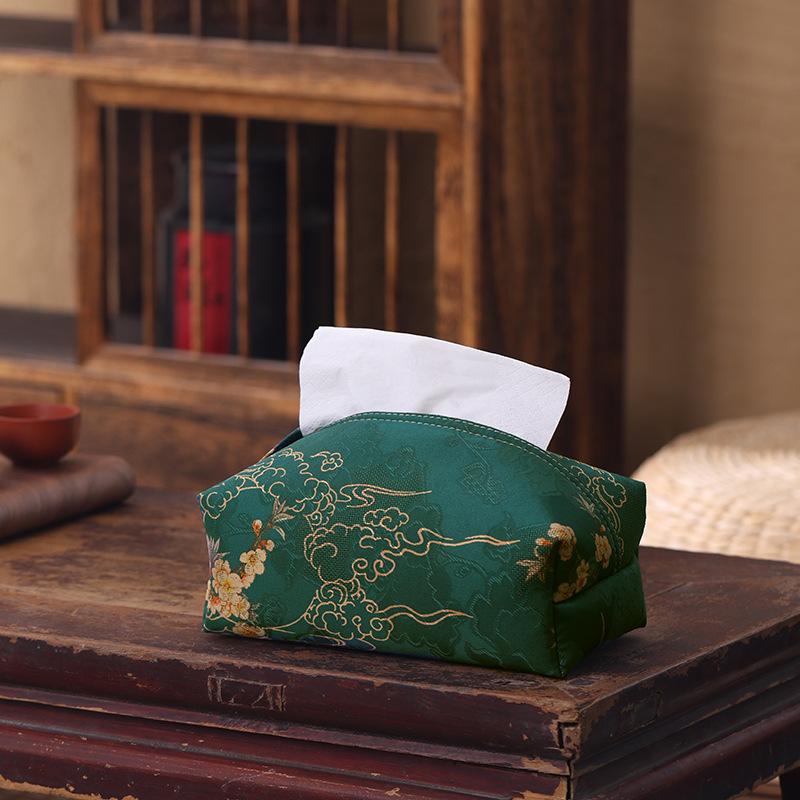 Chinese Style Jacquard Fabric Tissue Box Cover - Elegant Pull-out Design for Desktop and Tea Rooms
