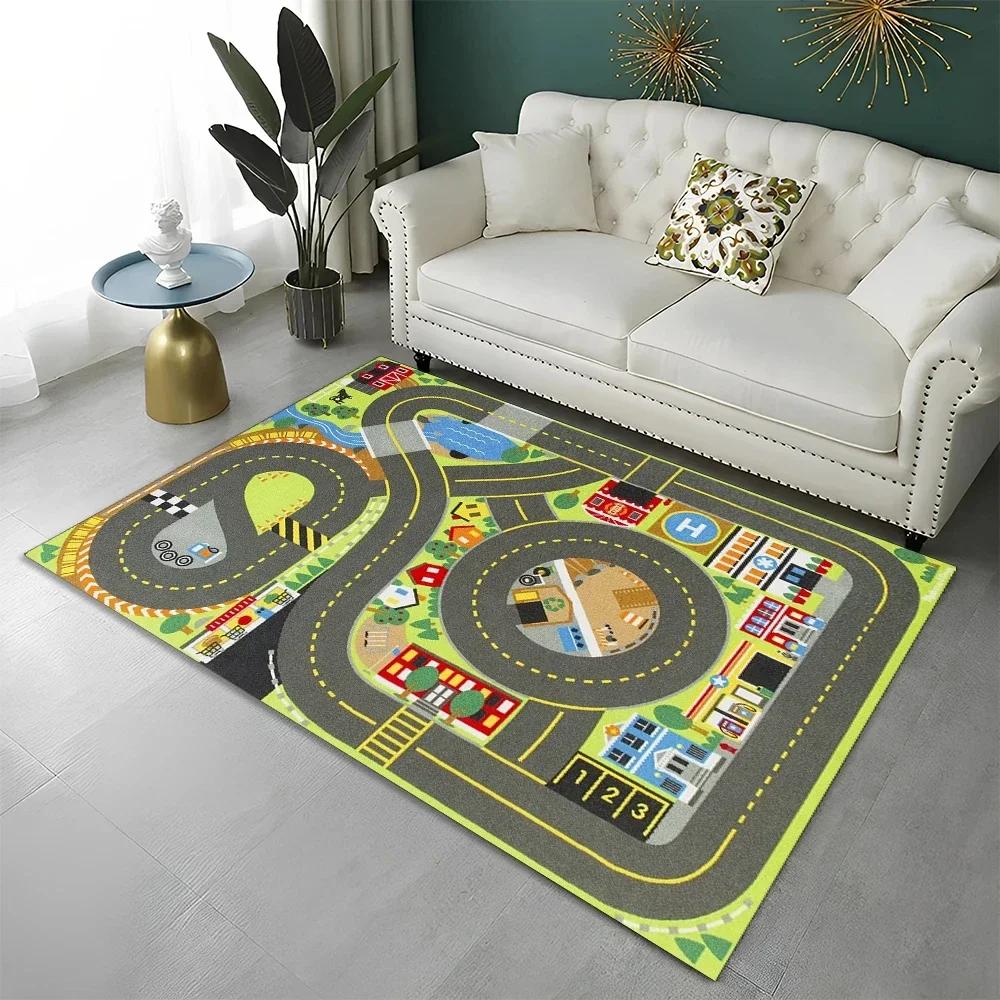 Highway City Kinderspielmatte Verkehr Spielzimmer Teppich Teppich für Zuhause Wohnzimmer Schlafzimmer Fußmatte Dekor, Bereichsteppiche Rutschfeste Bodenmatte