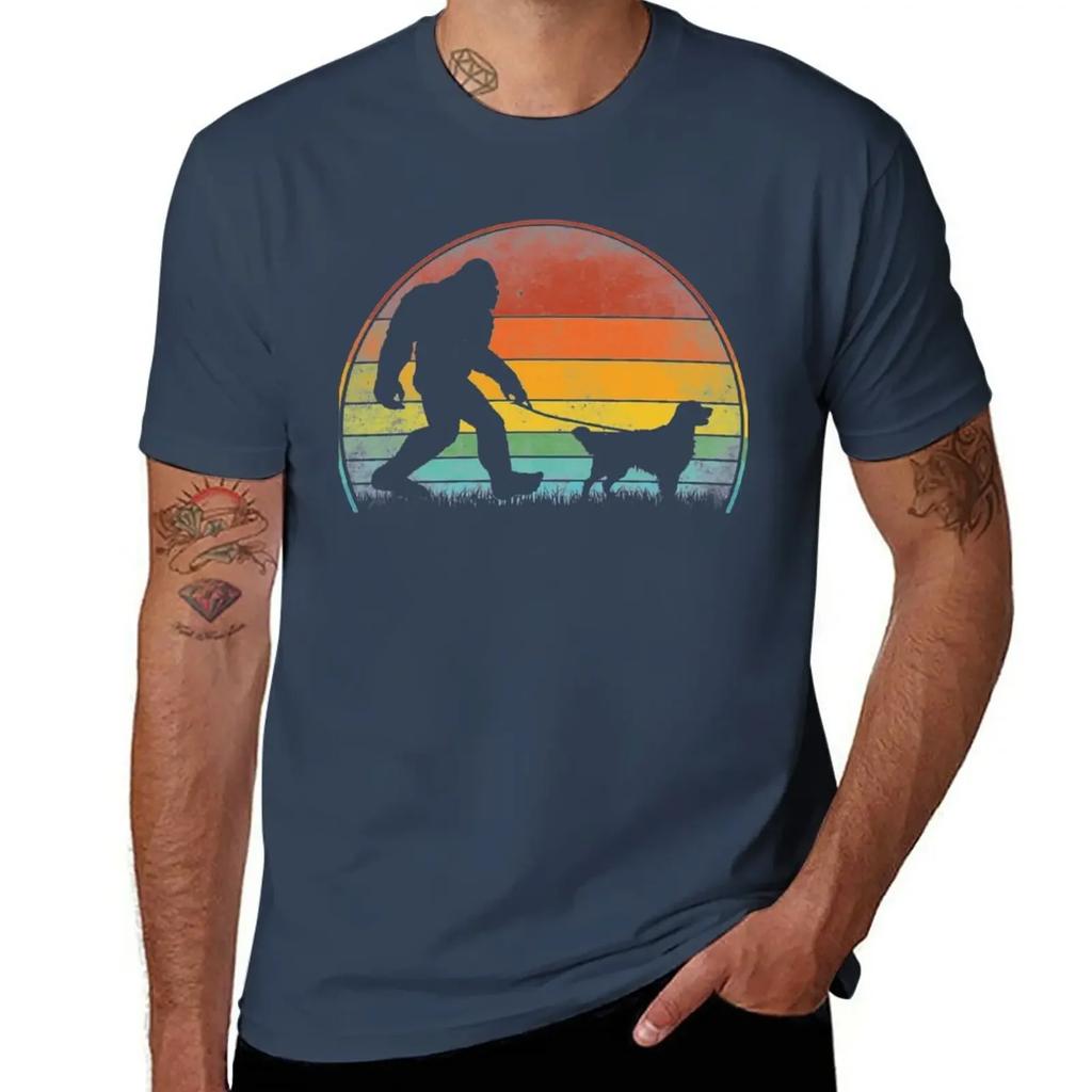 quick drying t-shirt cat shirts t shirt graphic Bigfoot Walking Golden Retriever Sasquatch Dog Lover T-Shirt