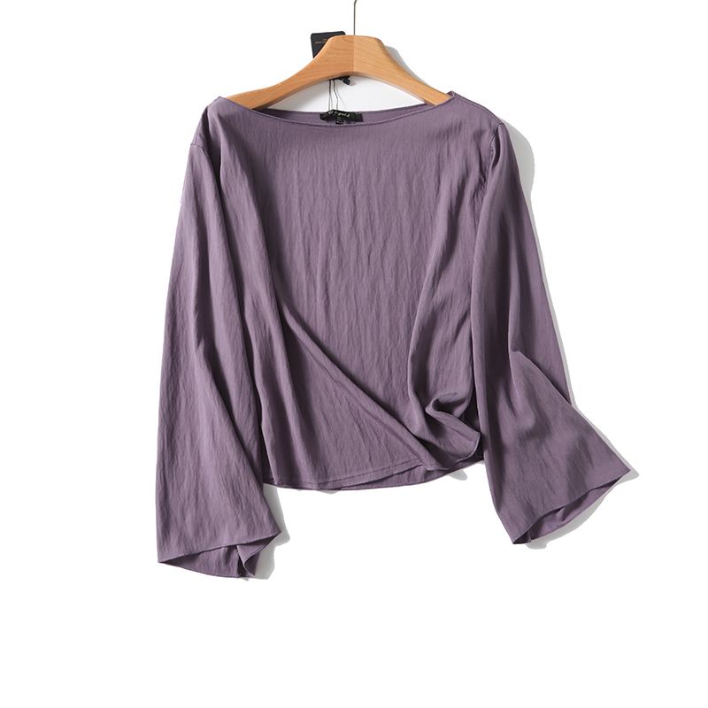 

MD Women s Clothing Spring & Fall New Arrival French Ulette Leisure Commute Short Boat Neck Wide Sleeve Shirt 05181677611 Purple L