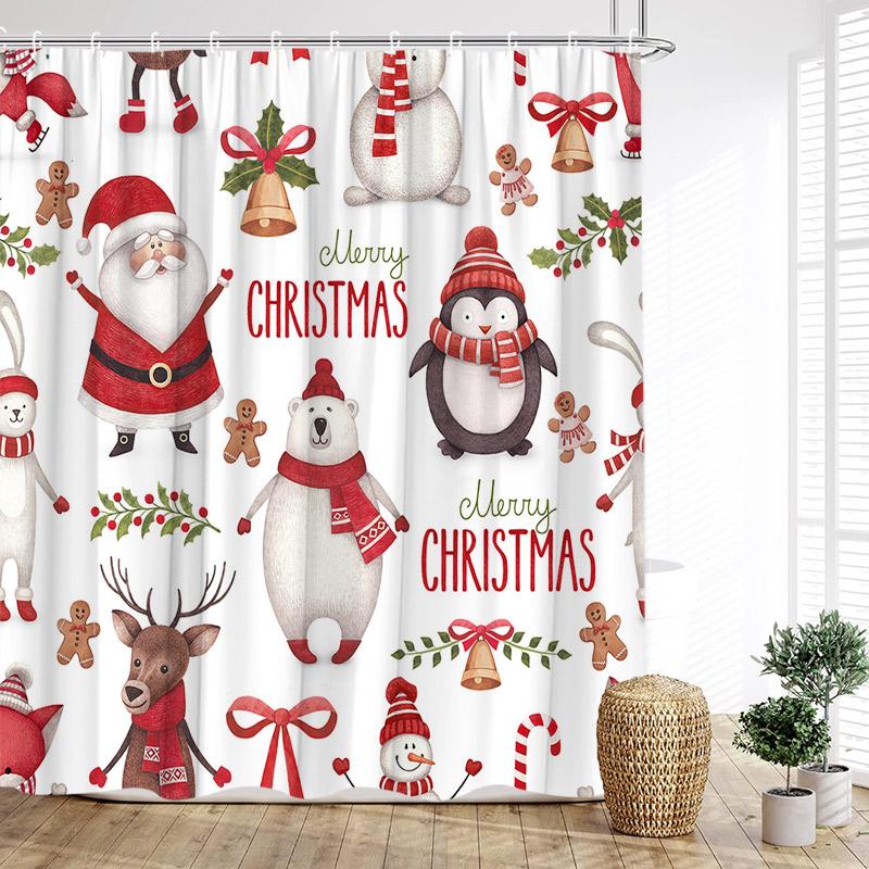 Christmas Shower Curtain Snowflake Star Xmas Trees Bath Curtains Polyester Fabric New Year Home Bathroom Decoration With Hooks