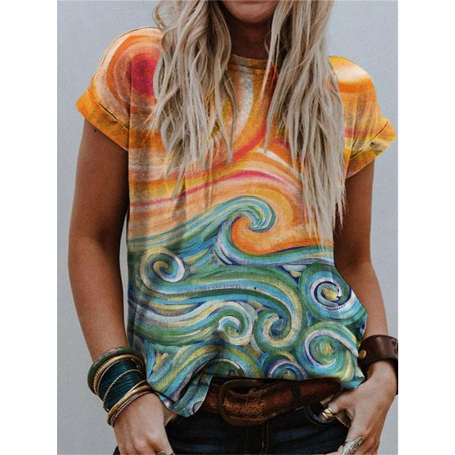 

Cat 3D Printed Short Sleeved T-shirt Summer Breathable Polyester Simple Round Neck Top 6XL