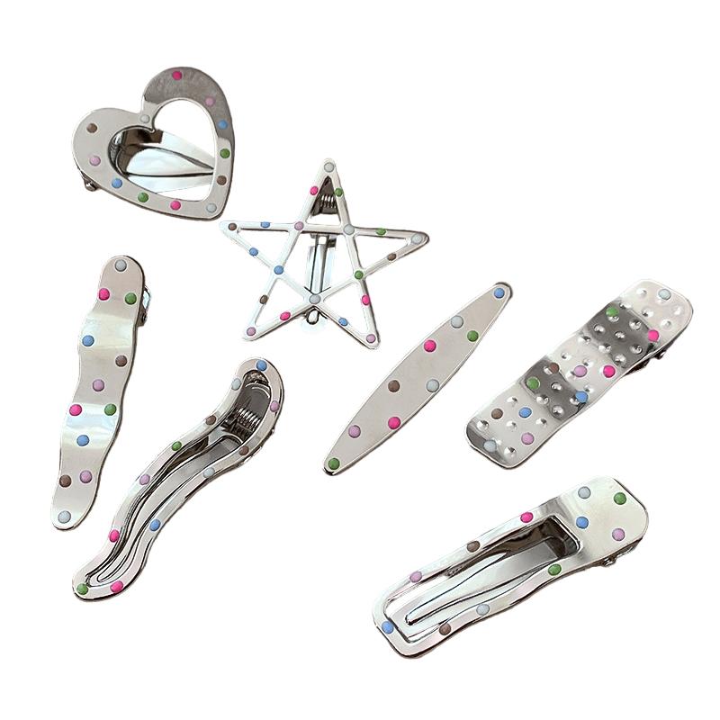 Colorful Dot Metal Hairpins For Women Girls Star Hair Clip Multiple Styles Seamless Duckbill Clip Girls Hair